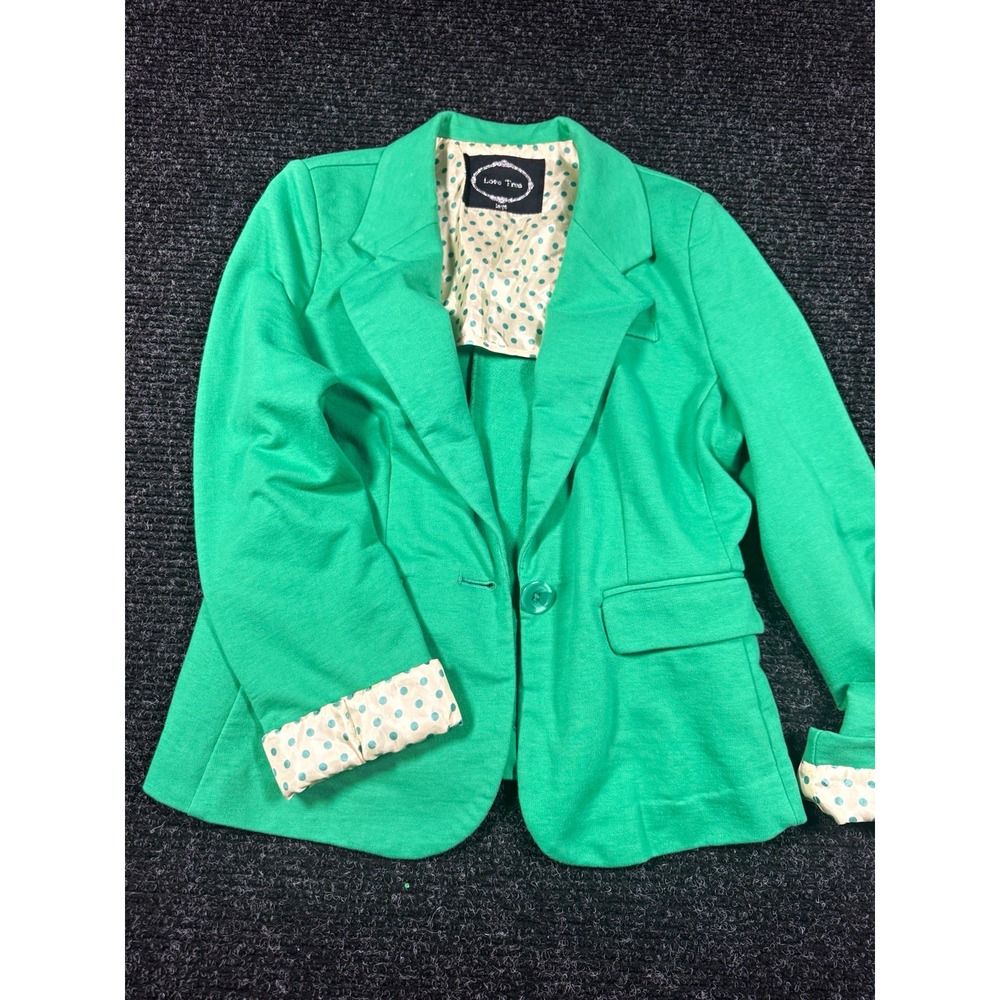 Love Tree Women's Blazer Large Green Single Button Polka Dot Lined Career L